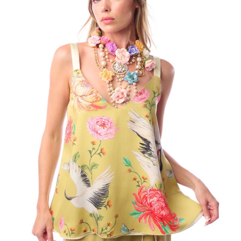 Aratta THE LEGEND OF THE CRANE Yellow Reversible Camisole NEW - Picture 2 of 10